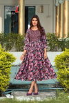 Amaira By Deecee Chanderi Print Embroidered Flared Long Kurtis
